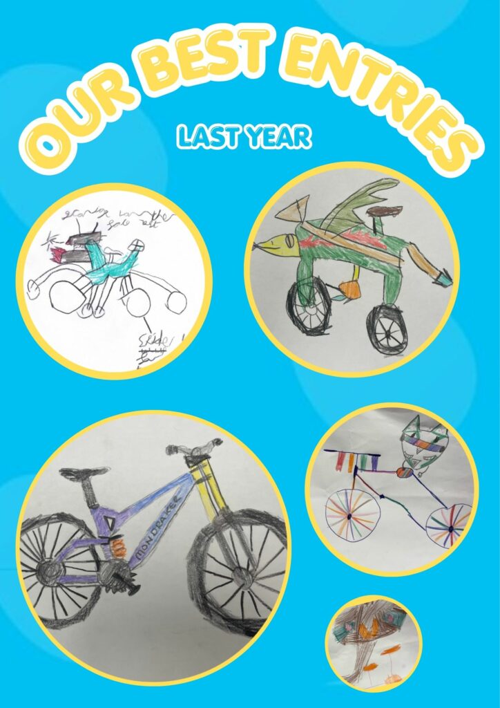 Our last year's entries, 5 pictures shown with different bikes that have been drawn.