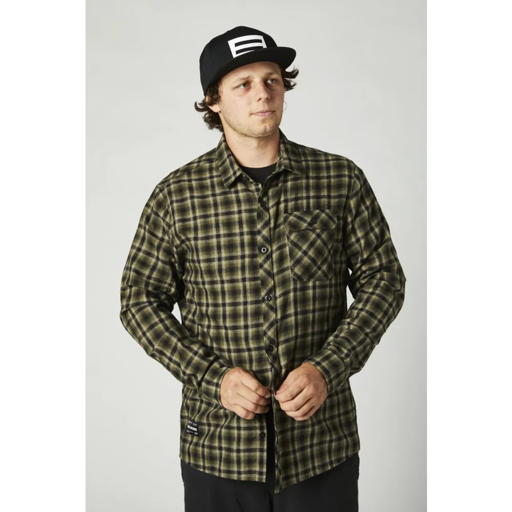 Fox Clothing Fox Reeves LS Flannel Woven Shirt Olive Green