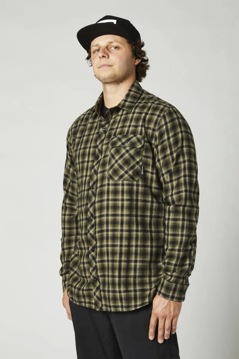 Fox Reeves LS Flannel Woven Shirt Olive Green-1