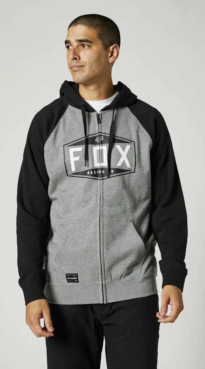 Fox Emblem Zip Raglan Fleece Hoodie Heather Graphite