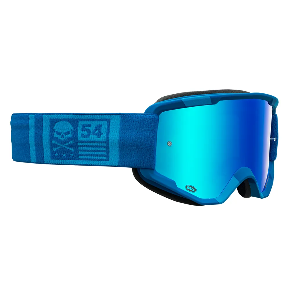 Image of Bell Descender MTB Goggles Crossbones Matte Light Blue/Blue/Mirrored Lens Revo Blue