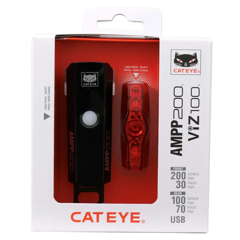 Cateye AMPP 200/VIZ 100 Light Set Black-1