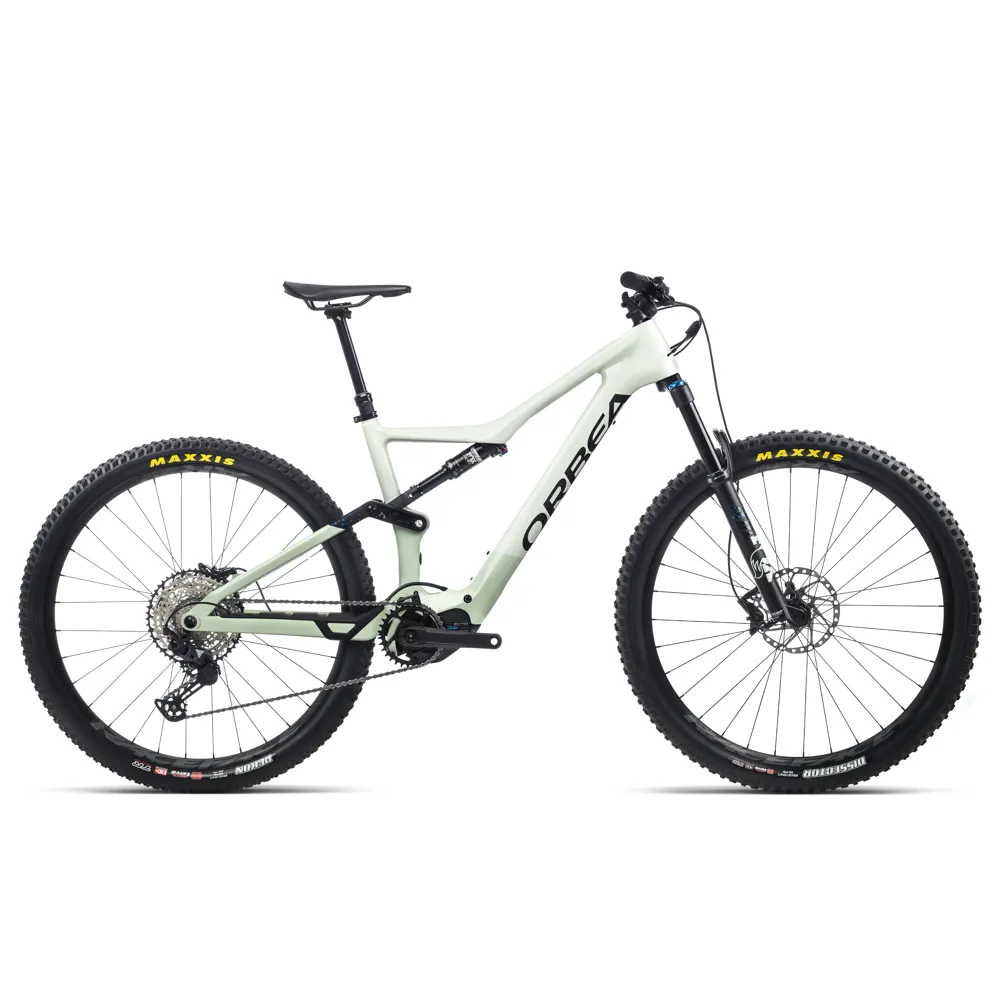 Orbea Rise M20 29er Mountain Bike Sap White/Green Fog electric bike, photo from Leisure Lakes Bikes