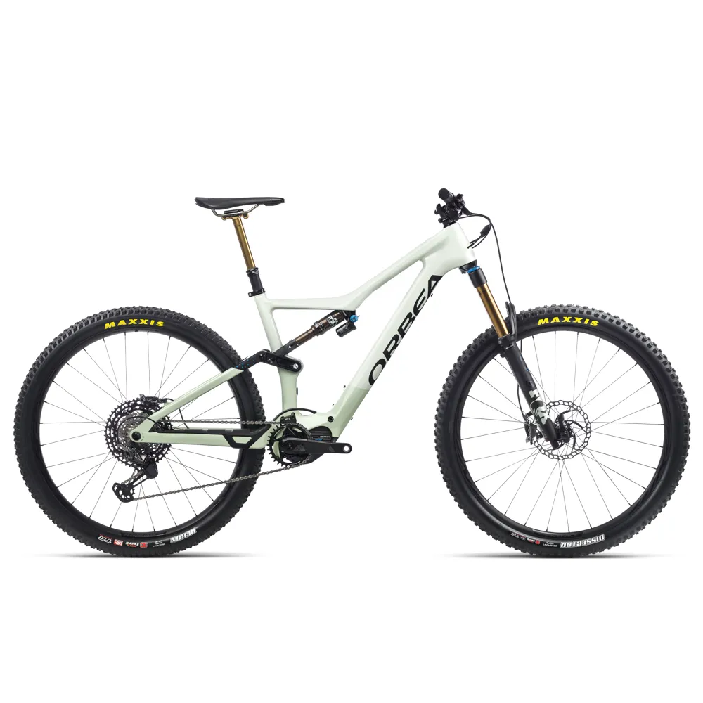 Orbea Rise M-Team 29er Mountain Bike Sap White/Green Fog electric bike, photo from Leisure Lakes Bikes