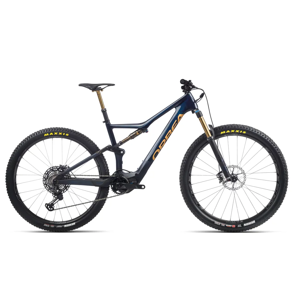 Orbea Rise M-LTD 29er Mountain Bike Coal Blue/Red Gold electric bike, photo from Leisure Lakes Bikes