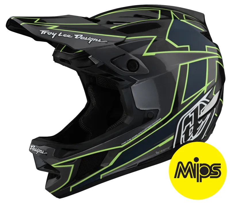 Troy Lee Designs D4 Carbon Full Face Mips MTB Helmet Graph Grey/Green