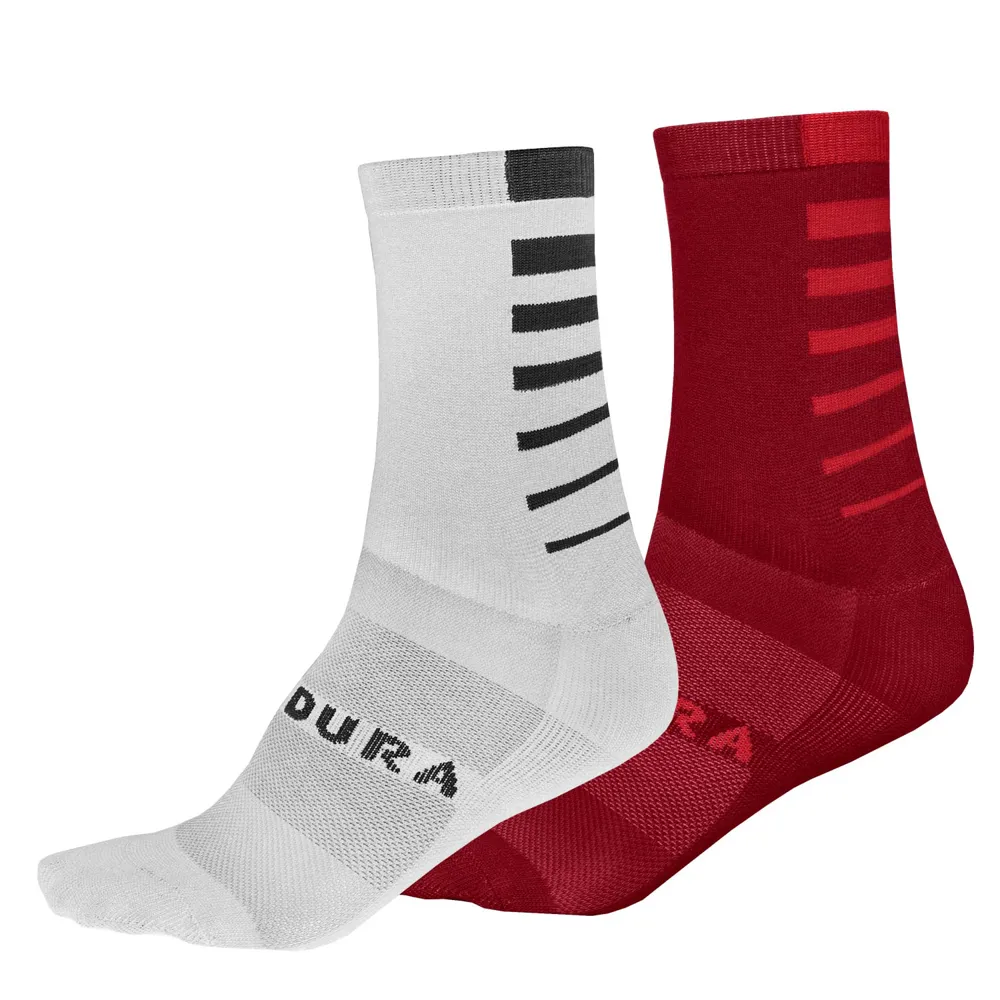 Endura Endura Coolmax Stripe Socks Twin Pack White/Rust Red
