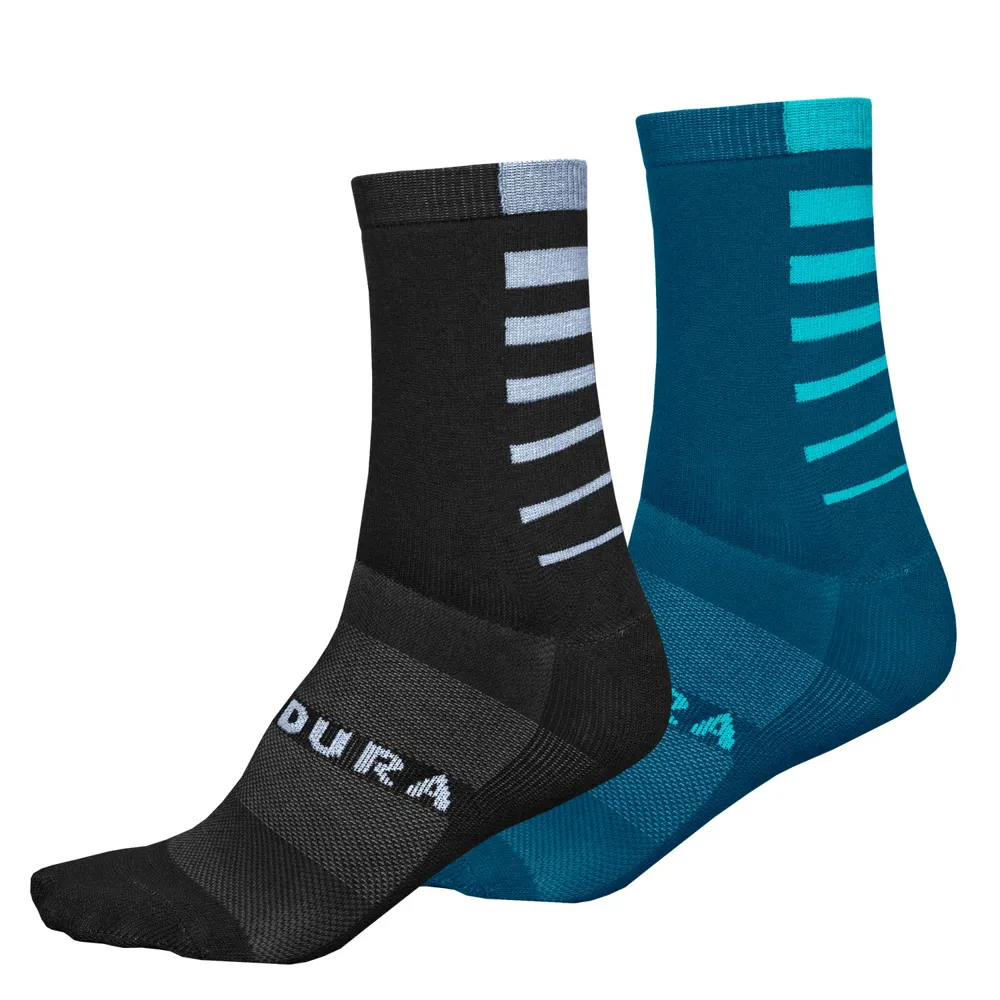 Image of Endura Coolmax Stripe Socks Twin Pack Black/Kingfisher