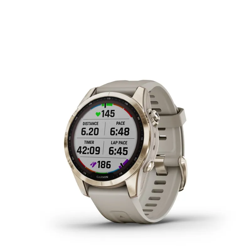 Garmin Fenix 7S Sapphire GPS Watch Cream Gold Titanium/Light Sand Band-1