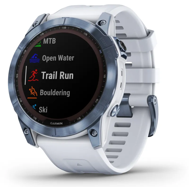 Garmin Fenix 7X Sapphire GPS Watch Mineral Blue DLC Titanium/Whitestone Band