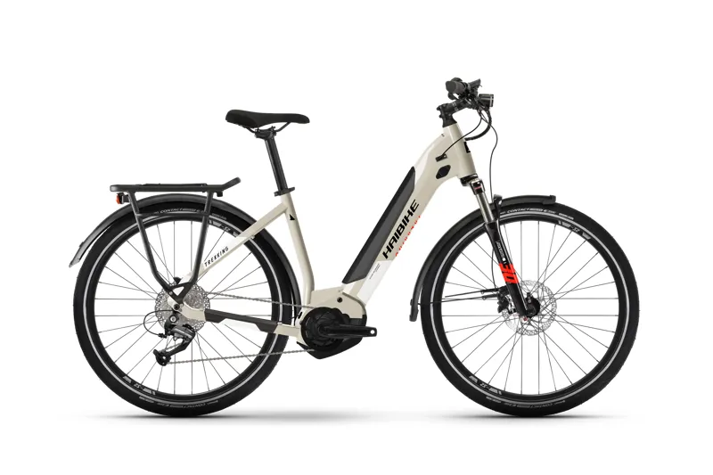 Haibike Trekking 4 Low Step Electric Bike 2022 Desert/White/Red
