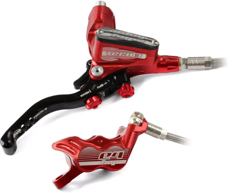 Hope Tech 3 E4 Disc Brake No Rotor Red R/H Braided Rear