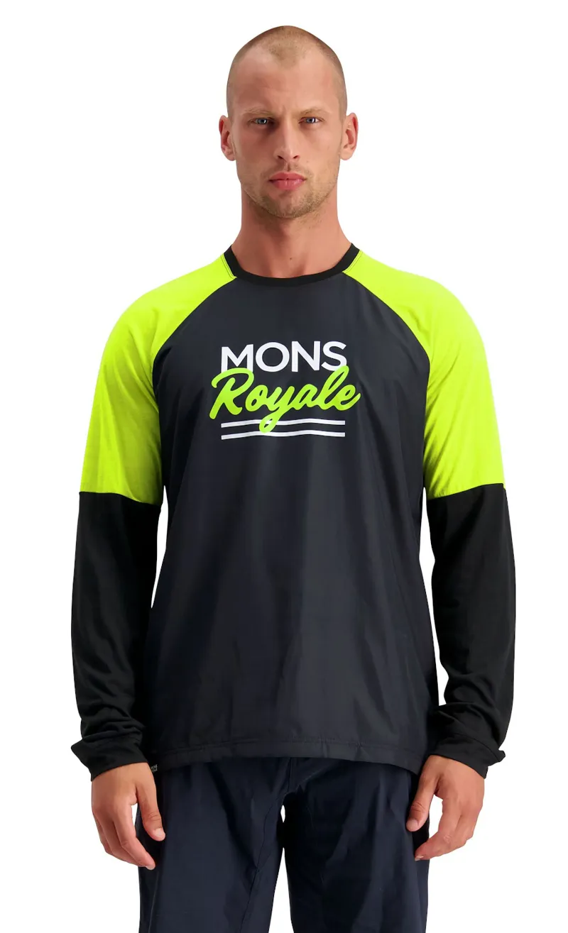Mons Royale Tarn Freeride LS Wind Jersey Black/Sonic Lime-2
