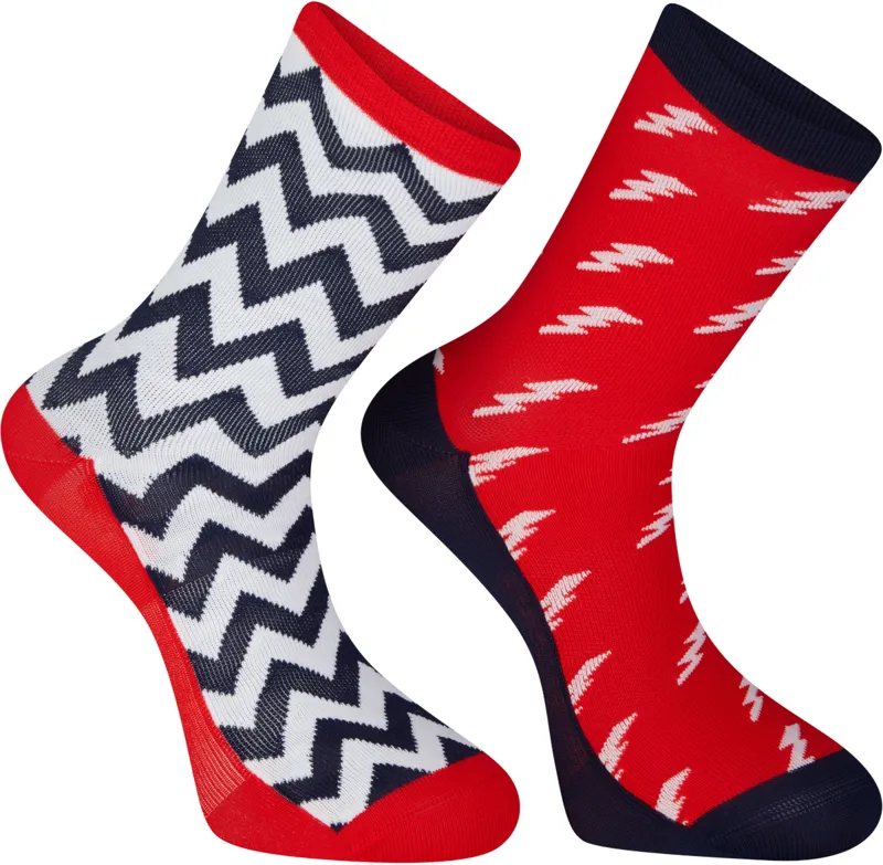 Madison Sportive Long Road Sock Twin Pack Bolts White/Red/Navy