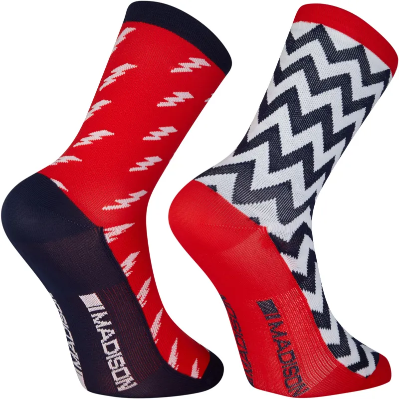 Madison Sportive Long Road Sock Twin Pack Bolts White/Red/Navy-1