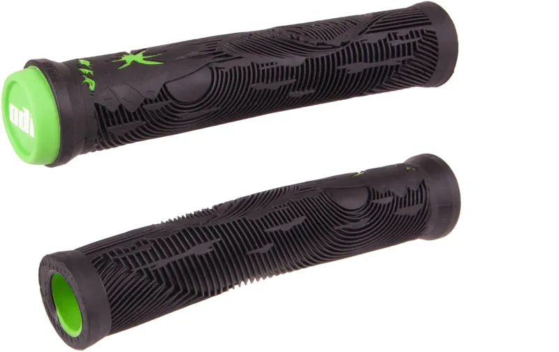 ODI Hucker BMX No Flange Handlebar Grips 160mm 160mm Black/Green-1