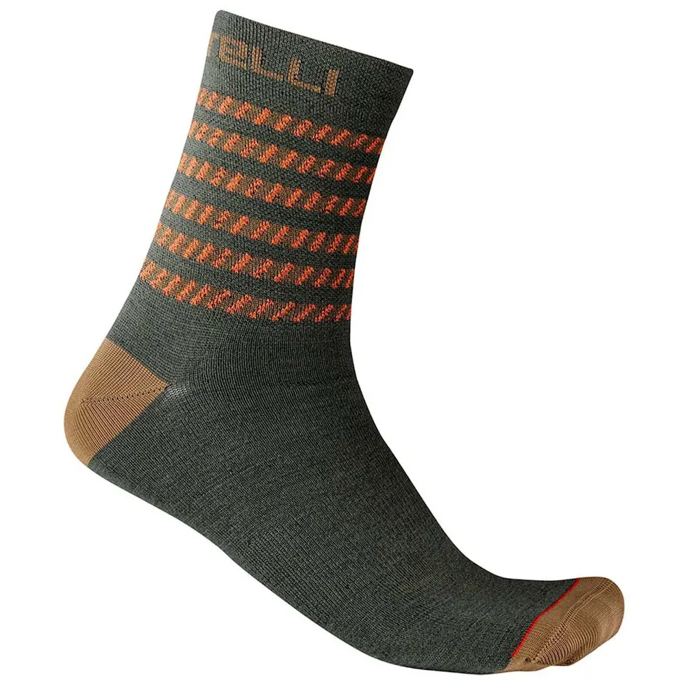 Image of Castelli Go 15 Road Sock Military Green/Olive Green/Fiery Red