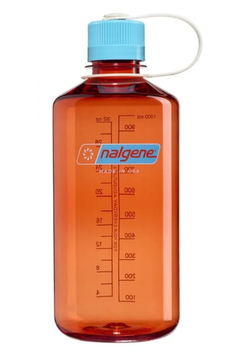 Nalgene Narrow Mouth Bottle 32oz/1L Flame/Blue Atoll Cap
