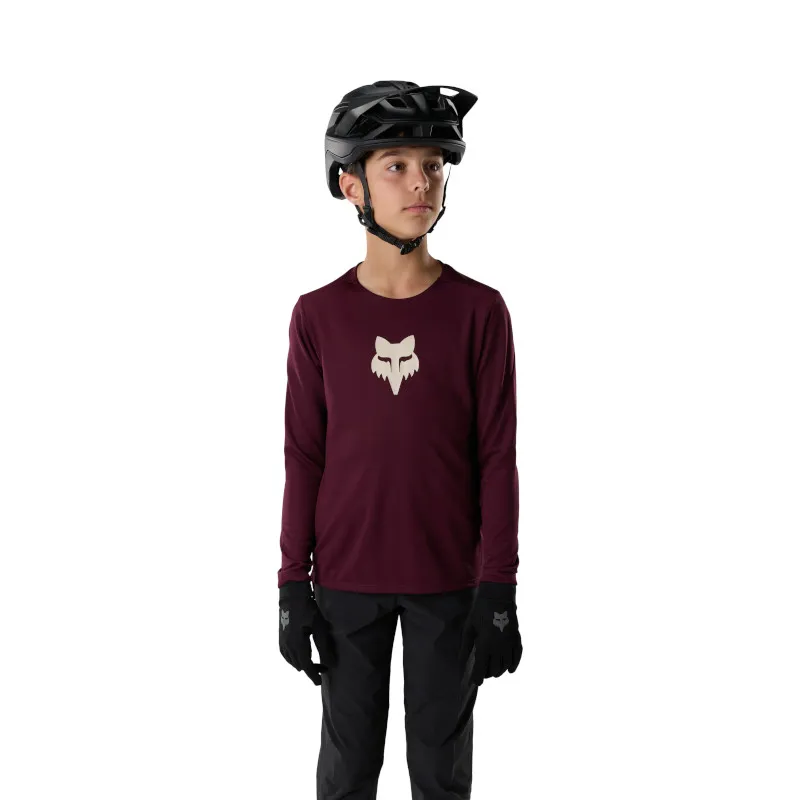 Fox Youth Ranger Fox Head Long Sleeve Jersey Dark Maroon-2