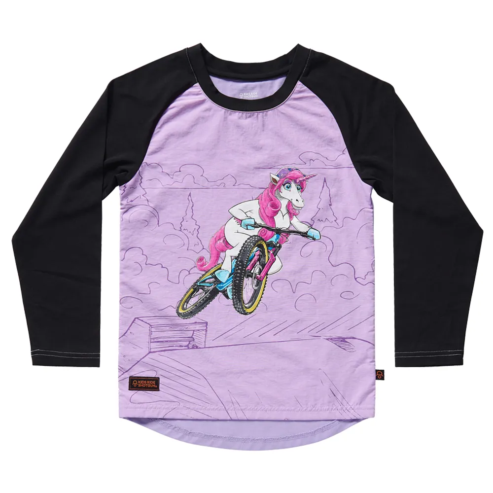 Image of Kids Ride Shotgun Unicorn Windproof Kids LS Jersey Pink/Black