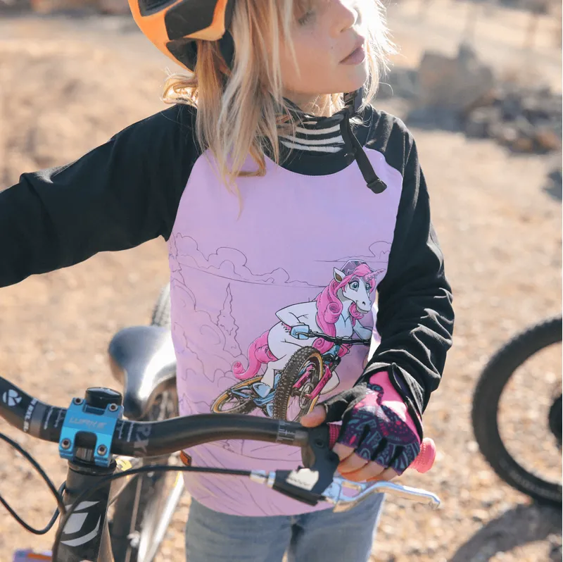 Kids Ride Shotgun Unicorn Windproof Kids LS Jersey Pink/Black-3