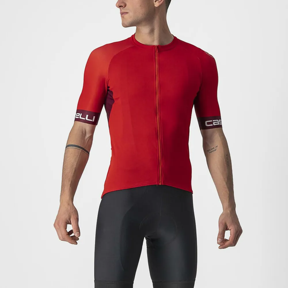 Image of Castelli Entrata VI SS Road Jersey Red/Bordeaux/Ivory