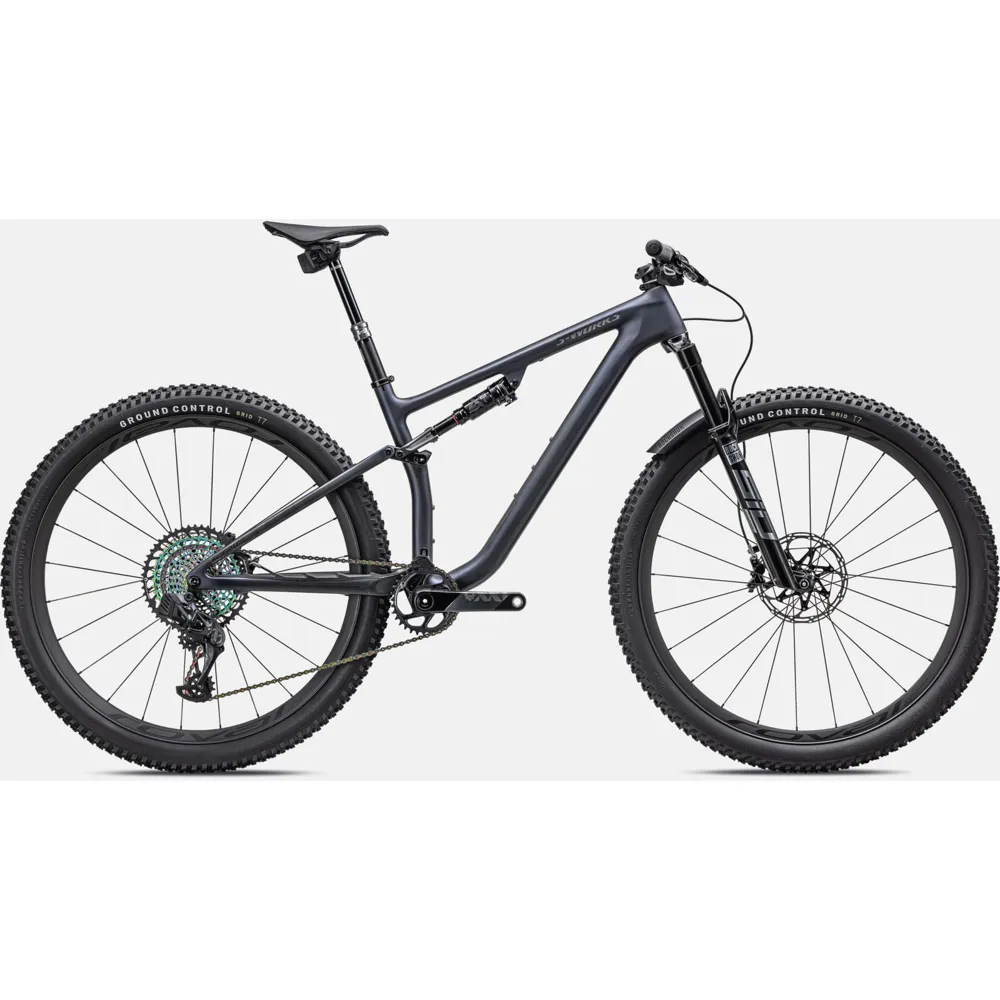 Image of Specialized S-Works Epic Evo Mountain Bike 2024 Satin Blue Ghost/Black Chrome/Gold Ghost Pearl