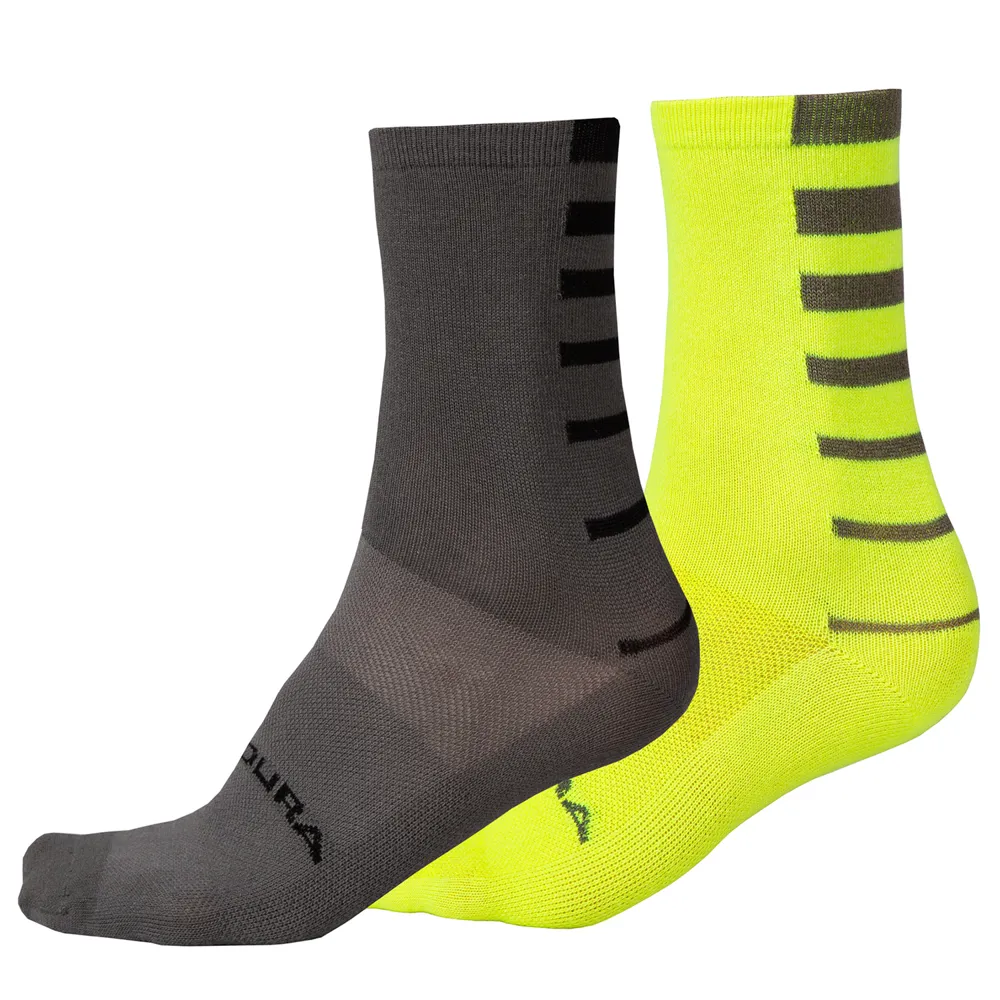 Image of Endura Coolmax Stripe Socks Twin Pack HiViz Yellow