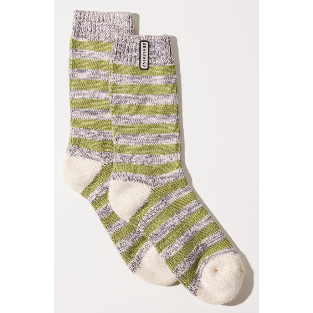 Image of Sealskinz Banham Bamboo Mid Length Striped Women's Sock Mint/Grey/Cream