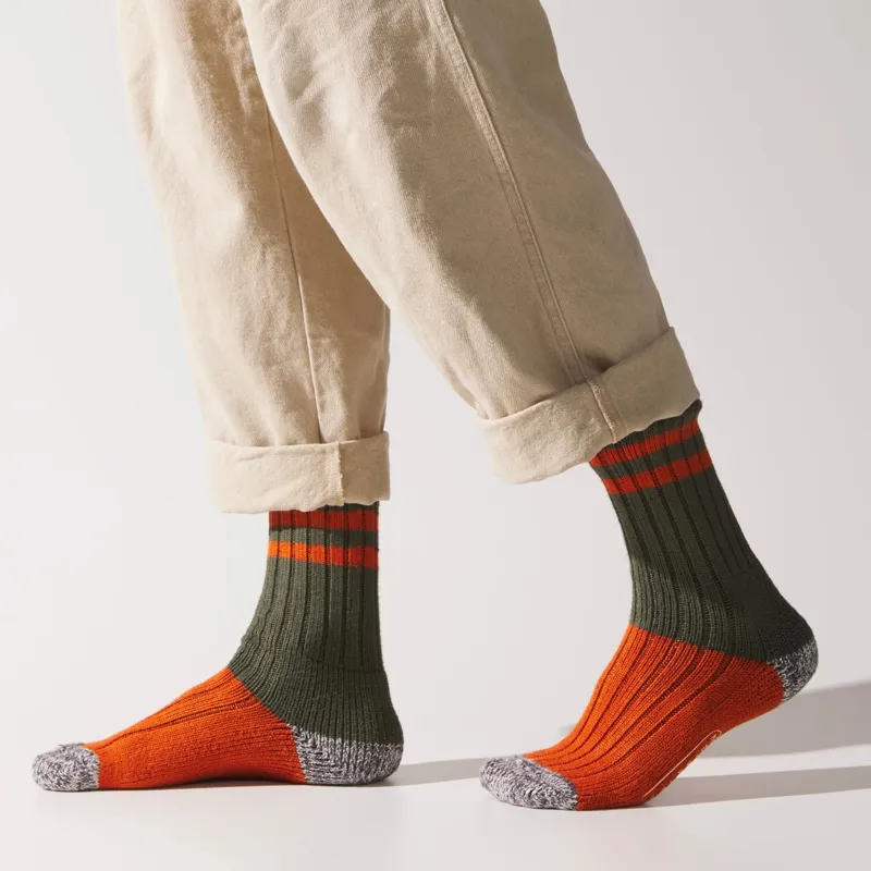 Sealskinz Cawston Bamboo Mid Length Colour Blocked Sock Olive/Orange/Grey-1