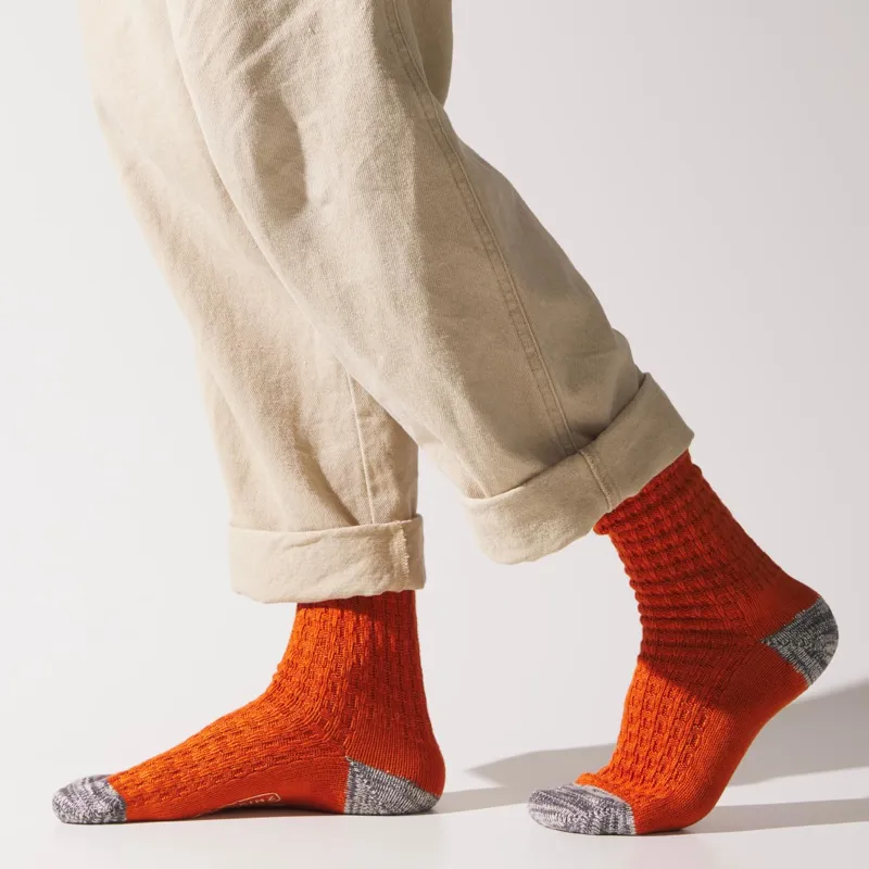 Sealskinz Wroxham Bamboo Mid Length Waffle Sock Orange/Grey/Cream-1