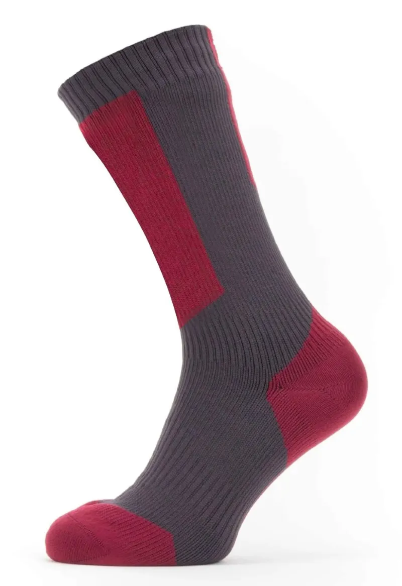 SealSkinz Waterproof Cold Weather Mid Length Sock with Hydrostop Grey/Red/White