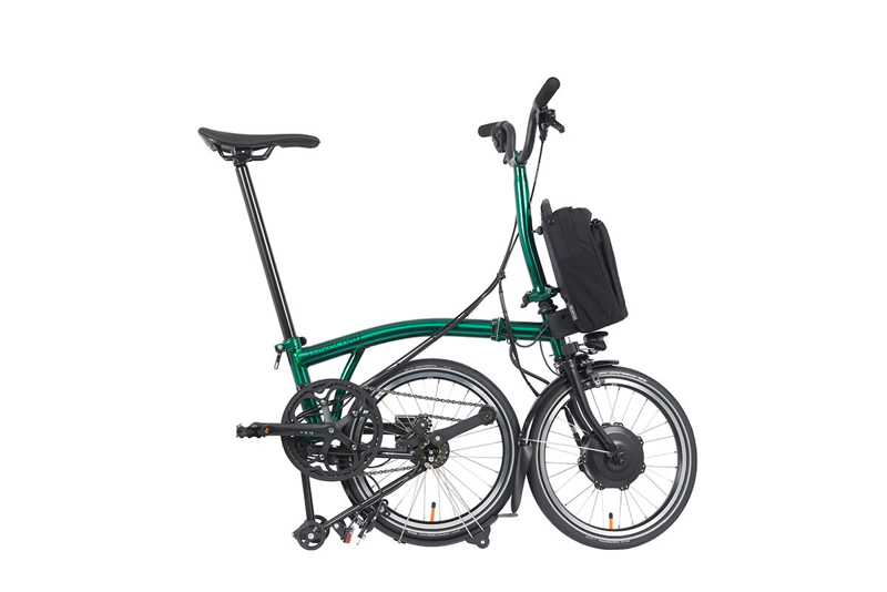 Brompton Electric P-Line Mid Bar Folding Bike 2023 Emerald Lacquer-2