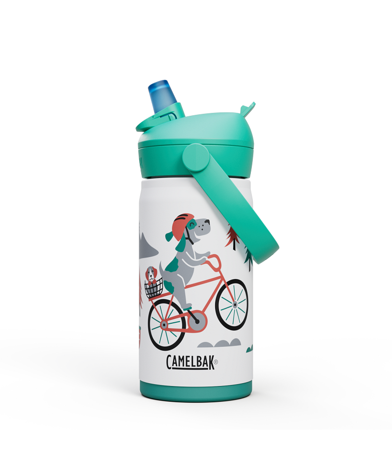 CamelBak Thrive Flip Straw Kids Vacuum Insulated Stainless Steel Bottle 350ml Biking Dogs