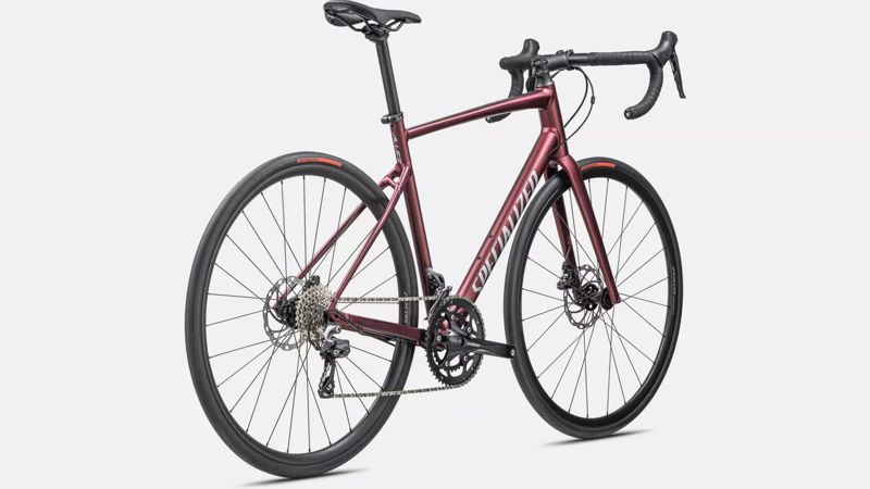 Specialized Allez E5 Disc Road Bike 2024 Satin Maroon/Silver Dust/Flo Red-2