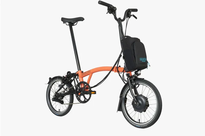 Brompton Electric C-Line Mid Bar Folding Bike Cloud 2023 Fire Coral-1
