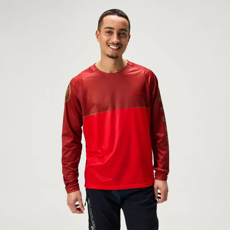 Endura Core Printed Long Sleeve Tee Shirt Flame Red