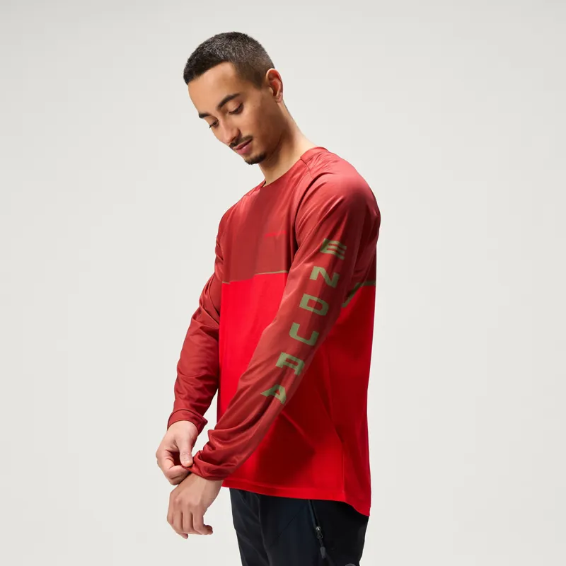 Endura Core Printed Long Sleeve Tee Shirt Flame Red-1