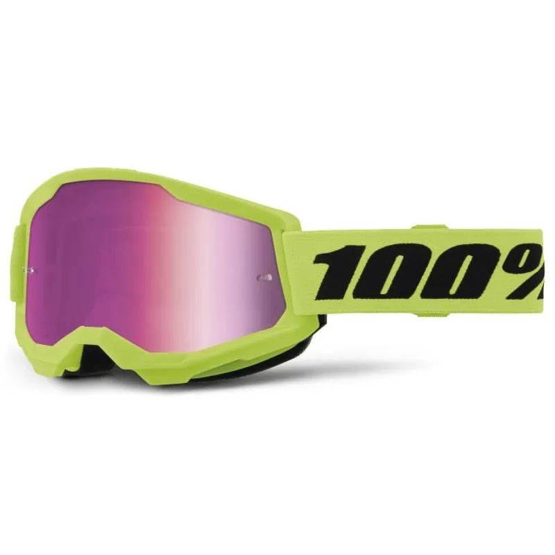 100 Percent Strata 2 Junior Goggle Neon Yellow/Mirror Pink Lens