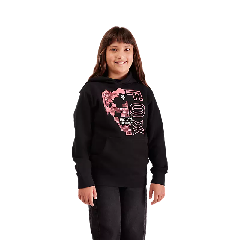 Fox Image Skull Fleece Youth Pullover Hoodie Black-2