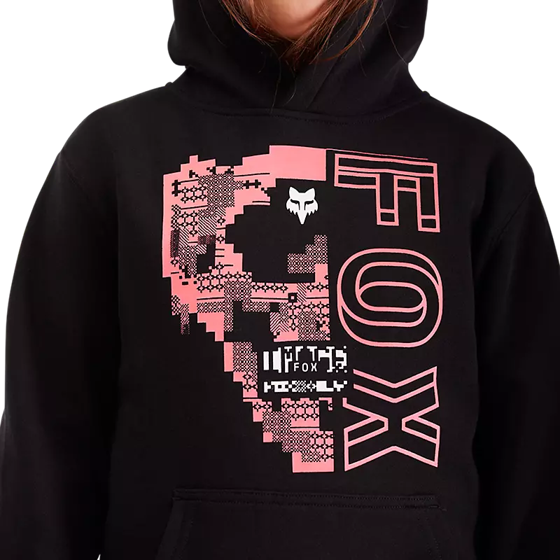 Fox Image Skull Fleece Youth Pullover Hoodie Black-5