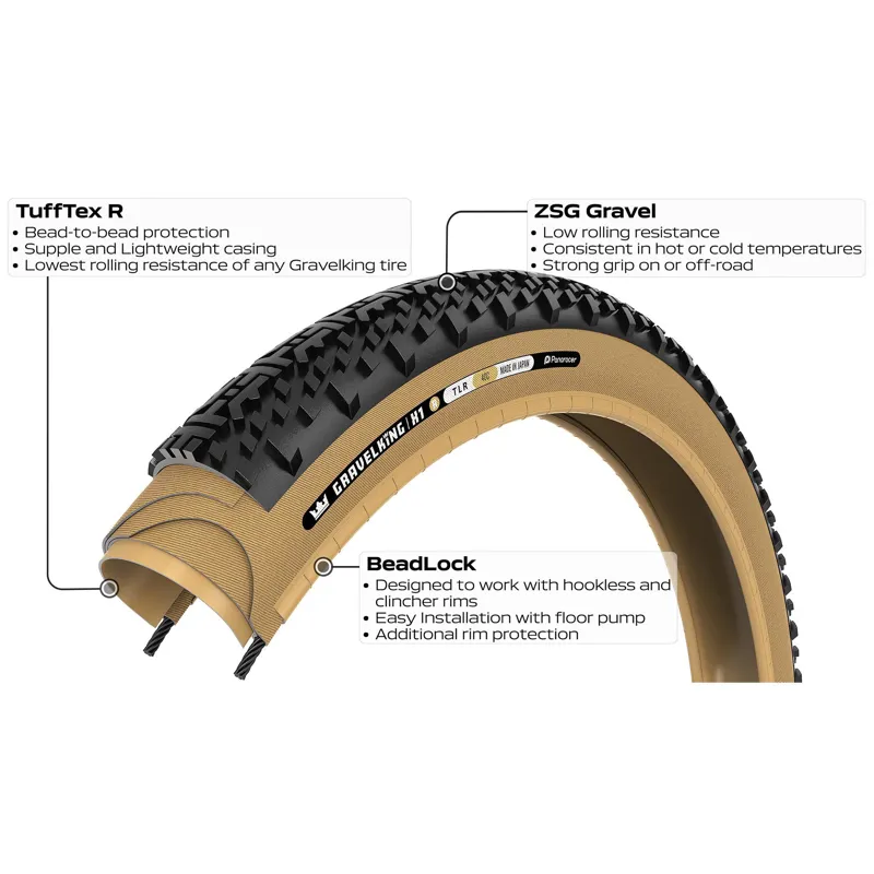 Panaracer TLR Gravelking X1 R-Line TLR Gravel Tyre: Black/Amber 700x35/40/45c-2