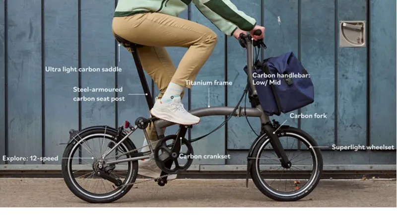 Brompton T Line Explore Mid 12 Speed Folding Bike 2025 Titanium/Carbon-7