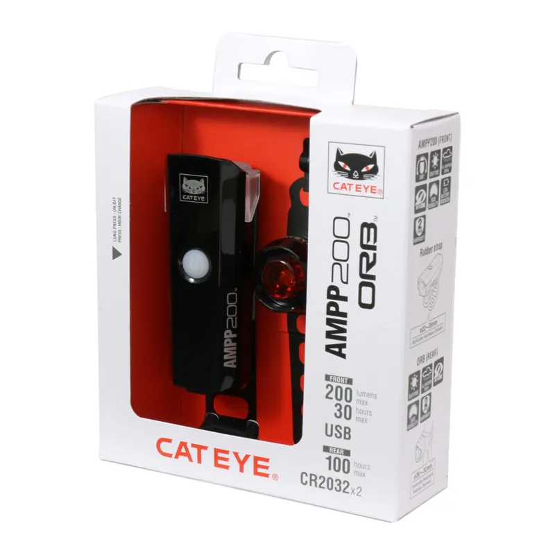 Cateye Ampp 200 II/Orb RC II Bike Light Set Black-1