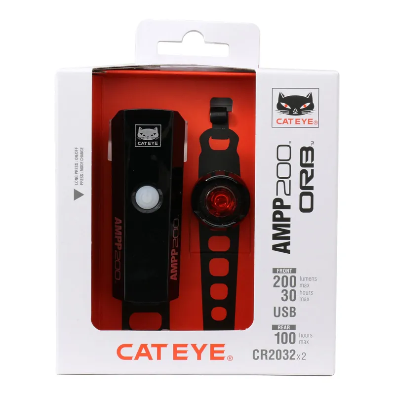 Cateye Ampp 200 II/Orb RC II Bike Light Set Black