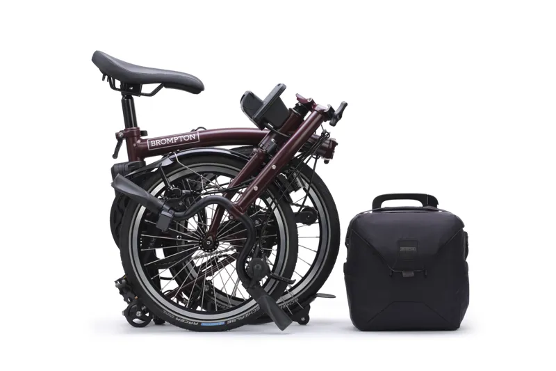 Brompton Electric C Line Mid Bar 4 Speed E Motiq Folding Bike 2026 With Rack Red Plum-3
