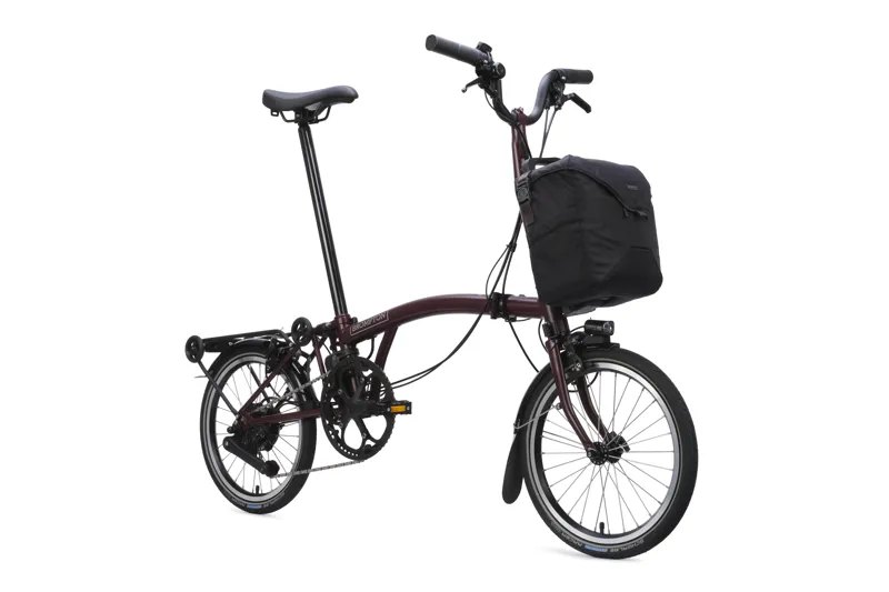 Brompton Electric C Line Mid Bar 4 Speed E Motiq Folding Bike 2026 With Rack Red Plum