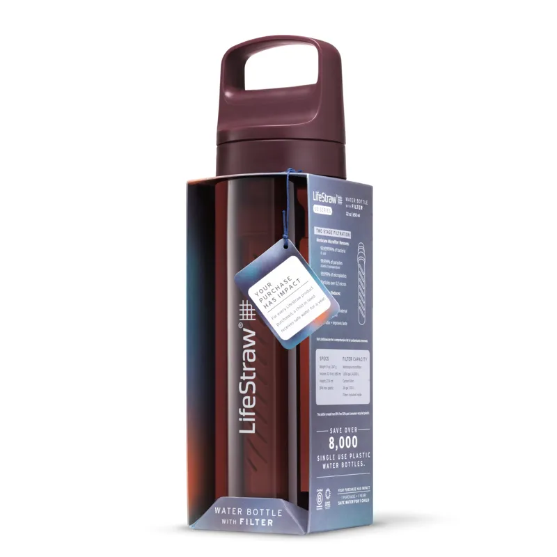 Lifestraw Go Water Filter Bottle 650ml Merlot Me Away