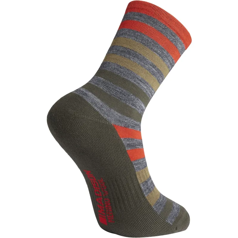 Madison Isoler Merino 3-Season Socks Olive/Chilli Red Pop-1