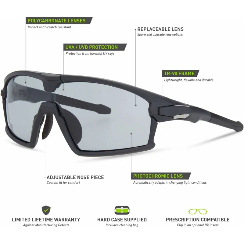 Madison Code Breaker Glasses Matte Dark Grey/Photochromic Lens cat 1 - 3-5